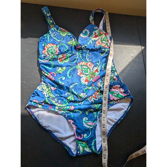 Lauren Ralph Lauren Womens One Piece Swimsuit Blue Floral Paisley Size 8 - Picture 6 of 13